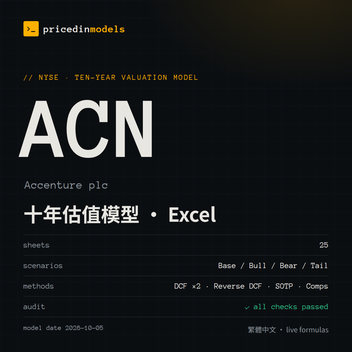 ACN Accenture — 十年估值模型（Excel）