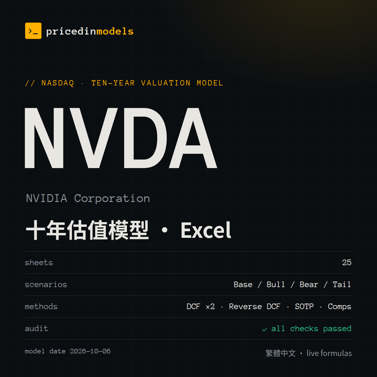 NVDA NVIDIA — 十年估值模型（Excel）