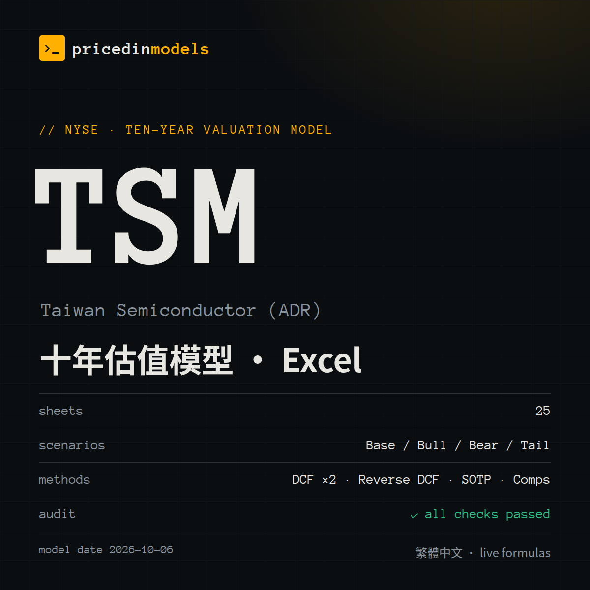 TSM Taiwan Semiconductor Manufacturing — Ten-Year Valuation Model (Excel)